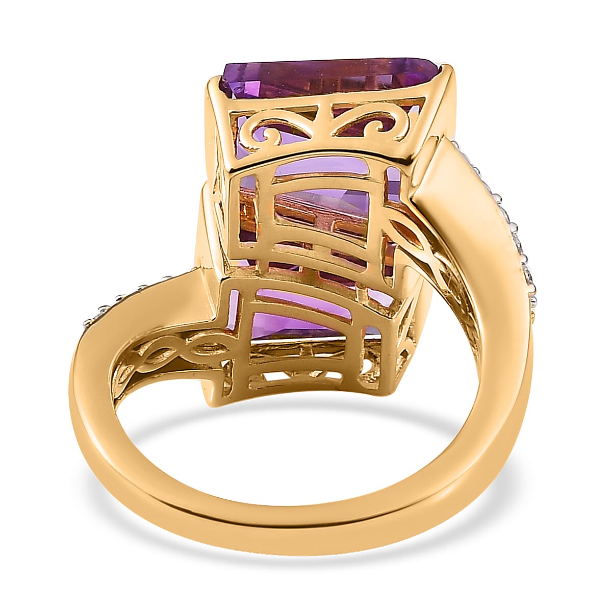 African Amethyst and Moissanite Snake Inspired Bypass Statement Cocktail Ring in Vermeil Yellow Gold Over Sterling Silver (Size 6.0) 7.40 ctw