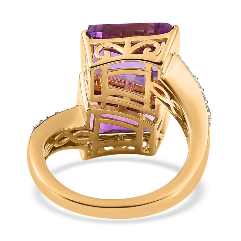 African Amethyst and Moissanite Snake Inspired Bypass Statement Cocktail Ring in Vermeil Yellow Gold Over Sterling Silver (Size 6.0) 7.40 ctw