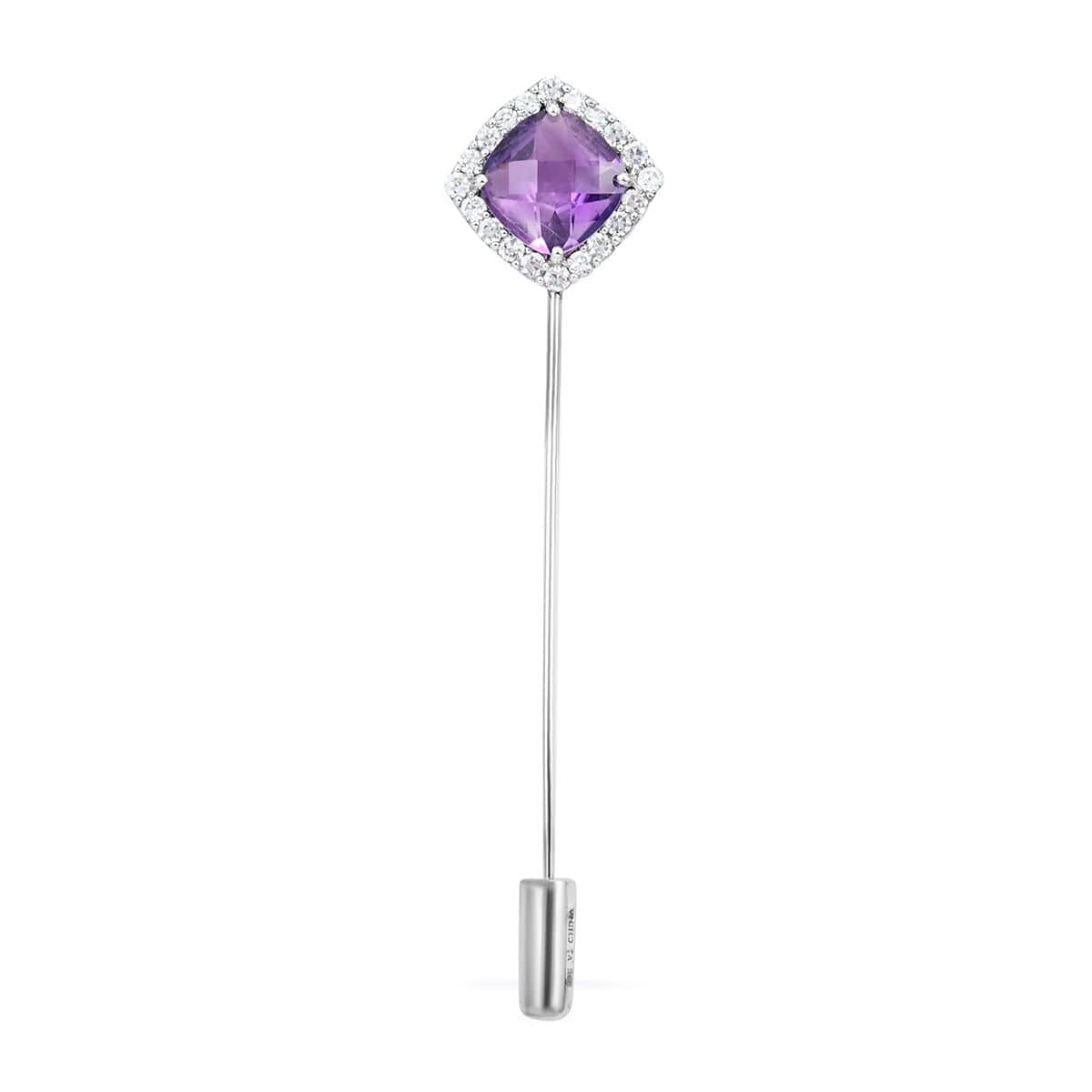 Amethyst and Simulated Diamond Barpin in Sterling Silver 3.25 ctw image number 0