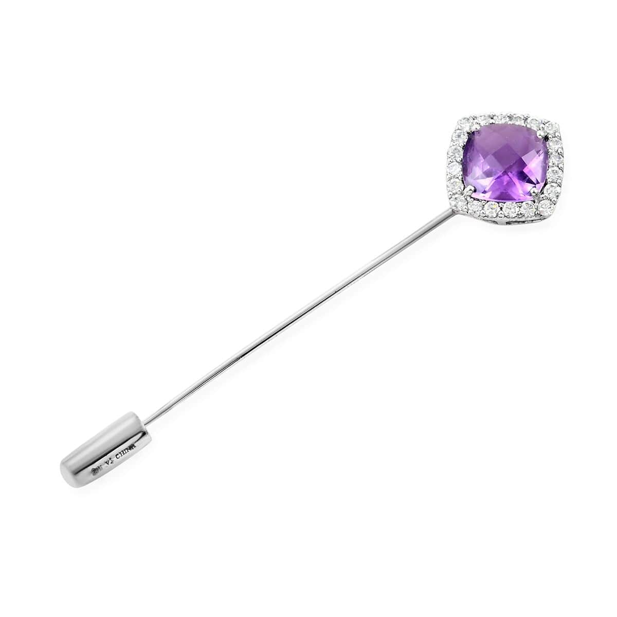 Amethyst and Simulated Diamond Barpin in Sterling Silver 3.25 ctw image number 2