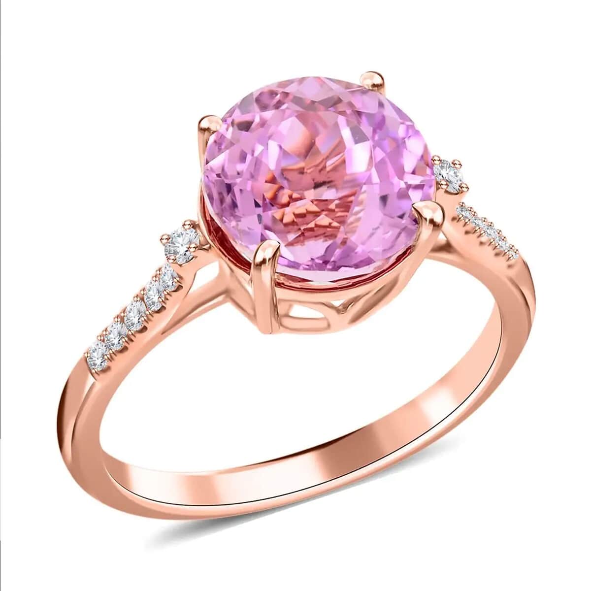 Certified & Appraised Iliana 18K Rose Gold AAAA Patroke Kunzite and G-H SI Diamond Ring (Size 10.0) 3.85 ctw image number 0