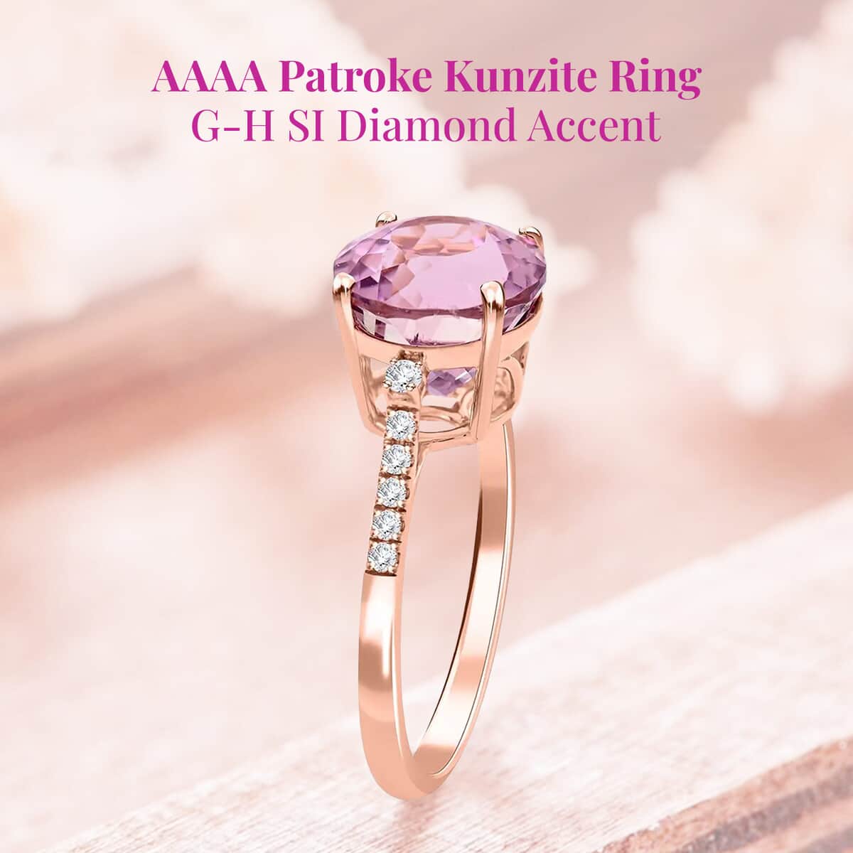 Iliana 18K Rose Gold AAAA Patroke Kunzite and G-H SI Diamond Ring 3.85 ctw image number 2