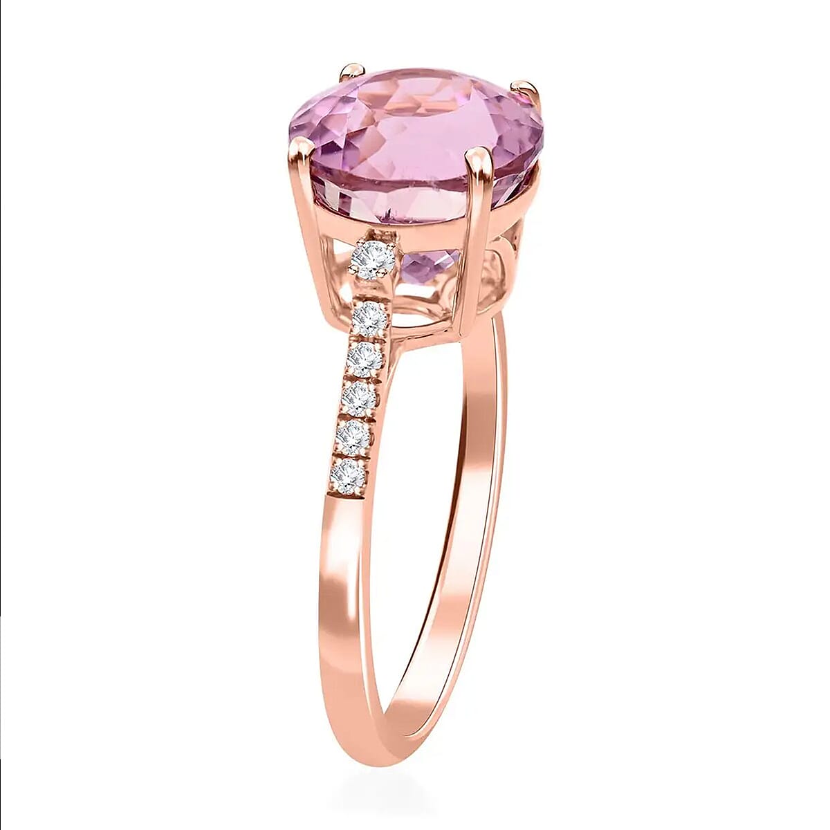 Certified & Appraised Iliana AAAA Patroke Kunzite and G-H SI Diamond 3.85 ctw Ring in 18K Rose Gold (Size 8.0) image number 5