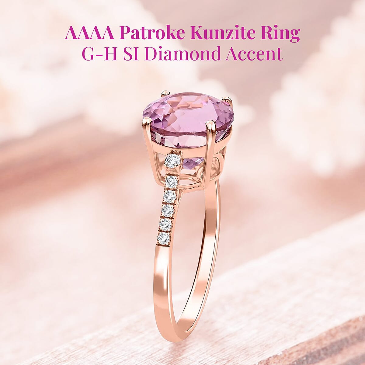 Certified & Appraised Iliana AAAA Patroke Kunzite and G-H SI Diamond 3.85 ctw Ring in 18K Rose Gold (Size 9.0) image number 2