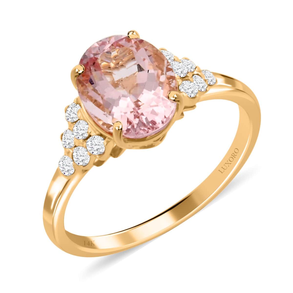 Luxoro 14K Yellow Gold Gold AAA Pink Morganite and G-H I2 Diamond Ring 2.75 ctw image number 0