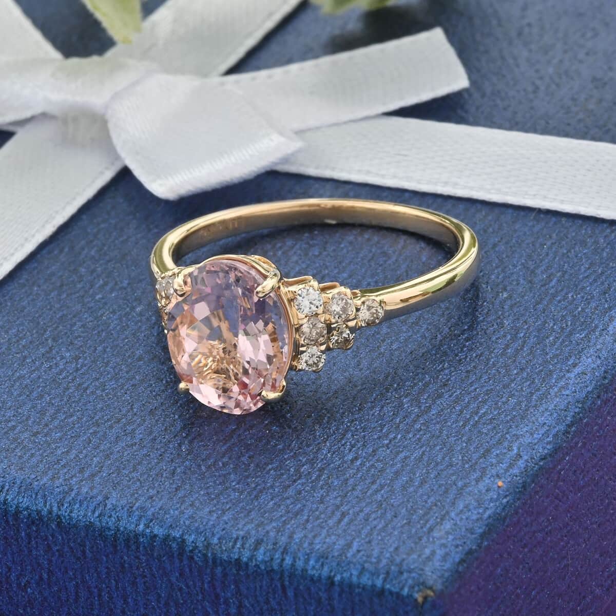Luxoro 14K Yellow Gold Gold AAA Pink Morganite and G-H I2 Diamond Ring 2.75 ctw image number 1