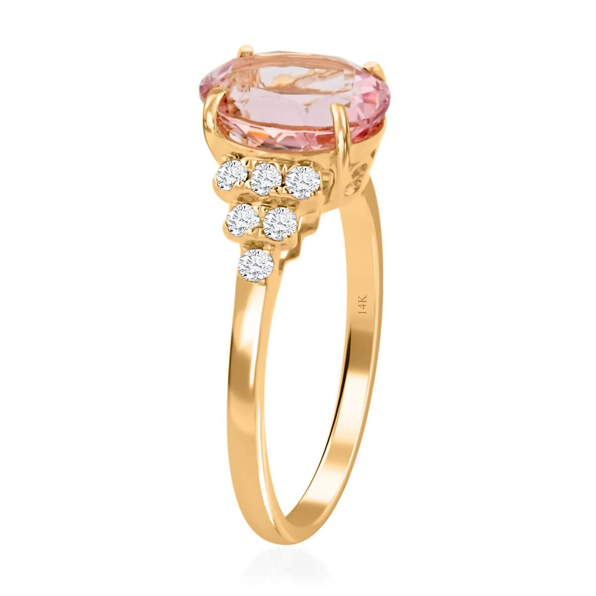 Luxoro 14K Yellow Gold Gold AAA Pink Morganite and G-H I2 Diamond Ring 2.75 ctw image number 3