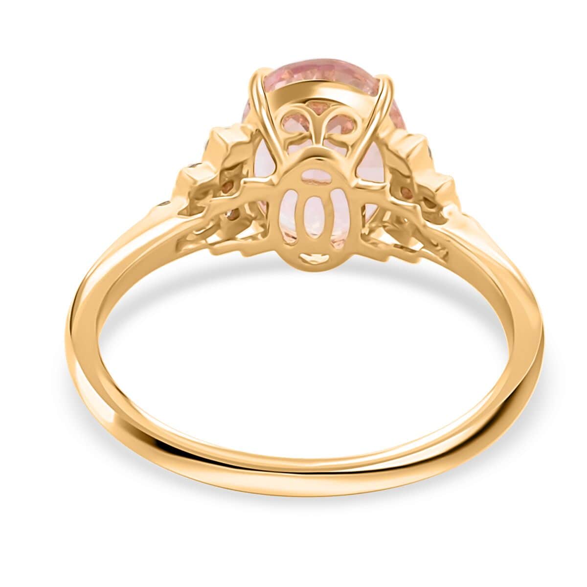 Luxoro 14K Yellow Gold Gold AAA Pink Morganite and G-H I2 Diamond Ring 2.75 ctw image number 4