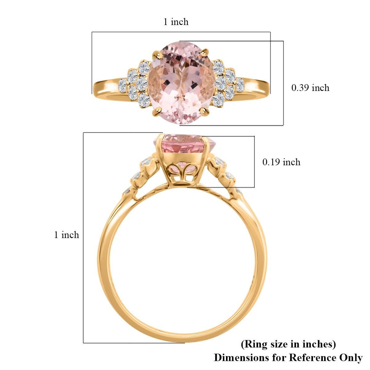 Luxoro AAA Palmeiras Pink Morganite and G-H I2 Diamond 2.75 ctw Ring in 14K Yellow Gold (Size 9.0) image number 5