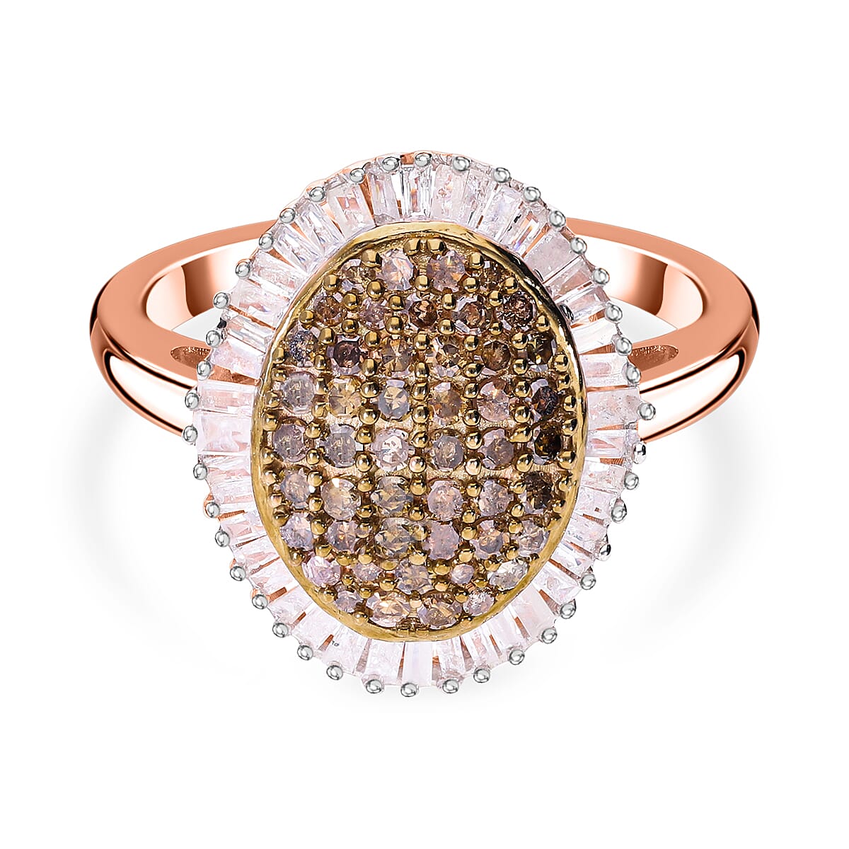 Natural Champagne Diamond and White Diamond 1.00 ctw Ring in Platinum Over Sterling Silver (Size 11.5)