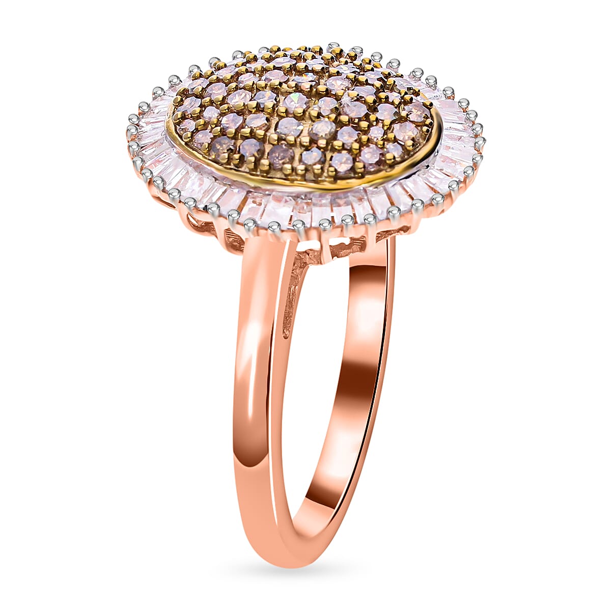 Natural Champagne Diamond and White Diamond 1.00 ctw Ring in Platinum Over Sterling Silver (Size 11.5)
