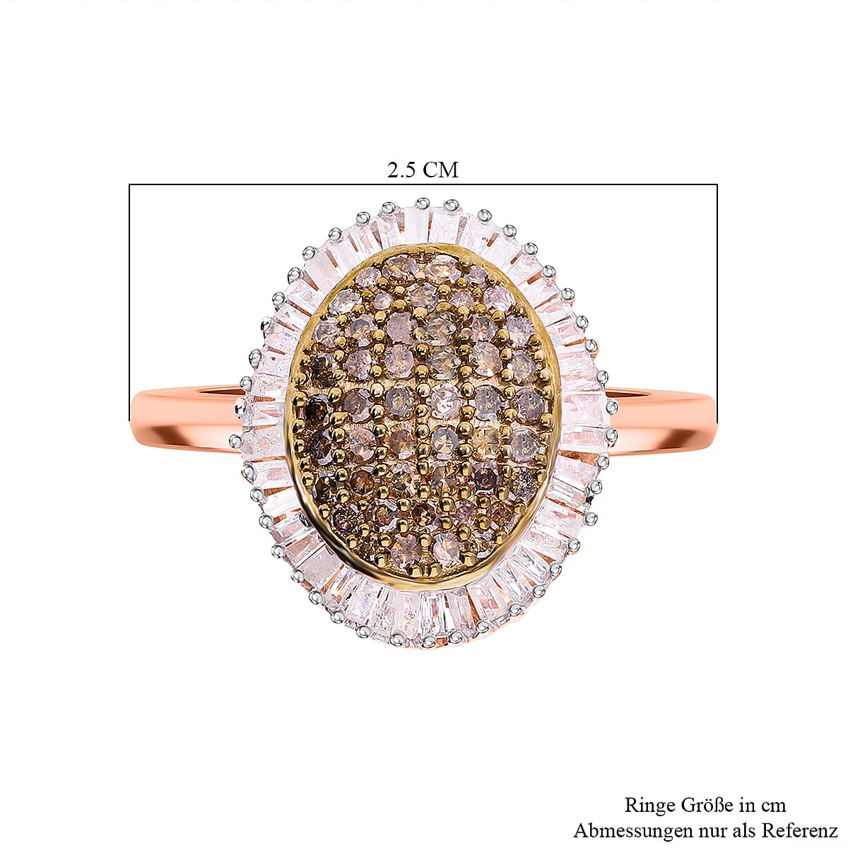 Natural Champagne Diamond and White Diamond 1.00 ctw Ring in Platinum Over Sterling Silver (Size 11.5)