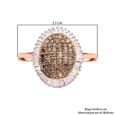 Natural Champagne Diamond and White Diamond 1.00 ctw Ring in Platinum Over Sterling Silver (Size 11.5)
