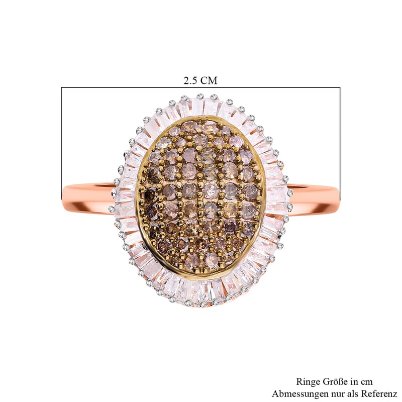 Natural Champagne Diamond and White Diamond 1.00 ctw Ring in Platinum Over Sterling Silver (Size 11.5)