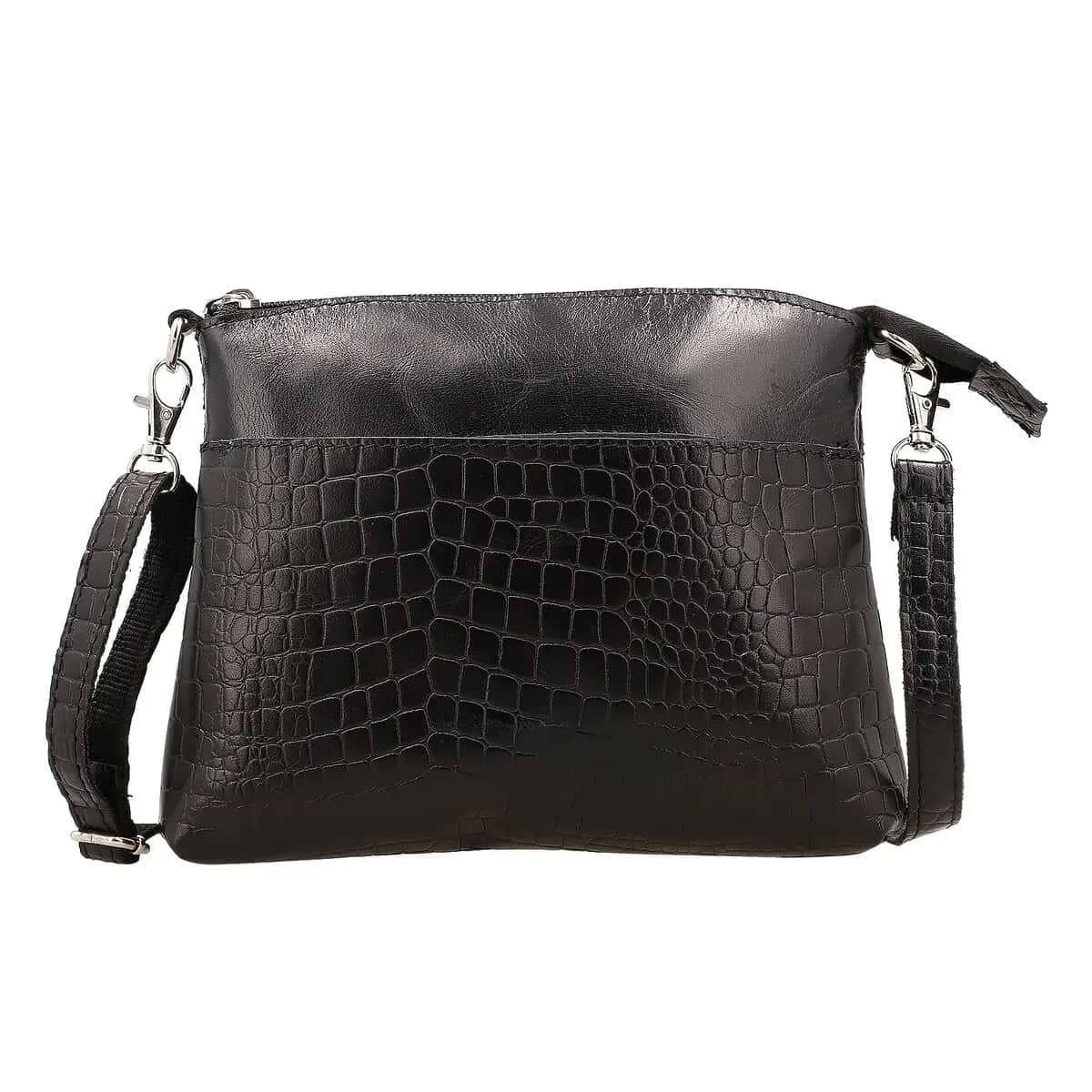 Black Croco Embossed Genuine Leather Crossbody Sling Bag image number 0