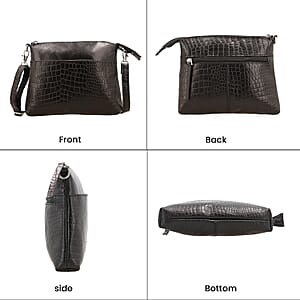 Black Croco Embossed Genuine Leather Crossbody Sling Bag