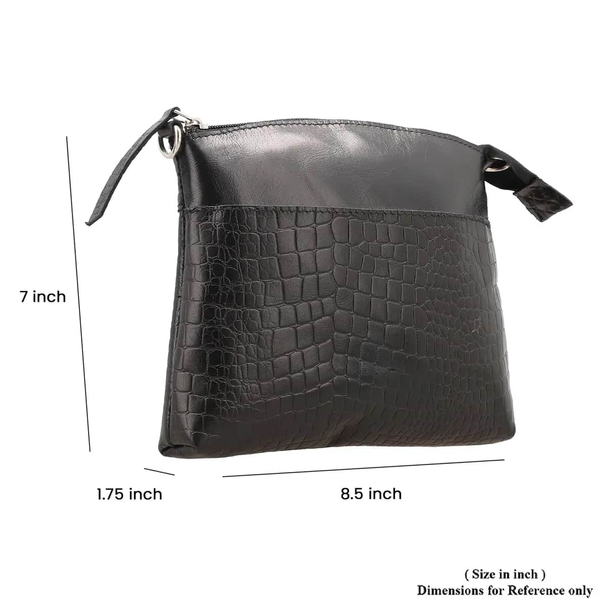 Black Croco Embossed Genuine Leather Crossbody Sling Bag image number 4