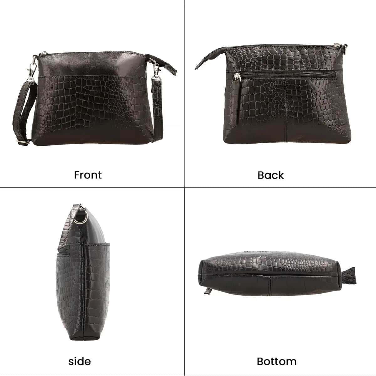 Black Croco Embossed Genuine Leather Crossbody Sling Bag image number 5