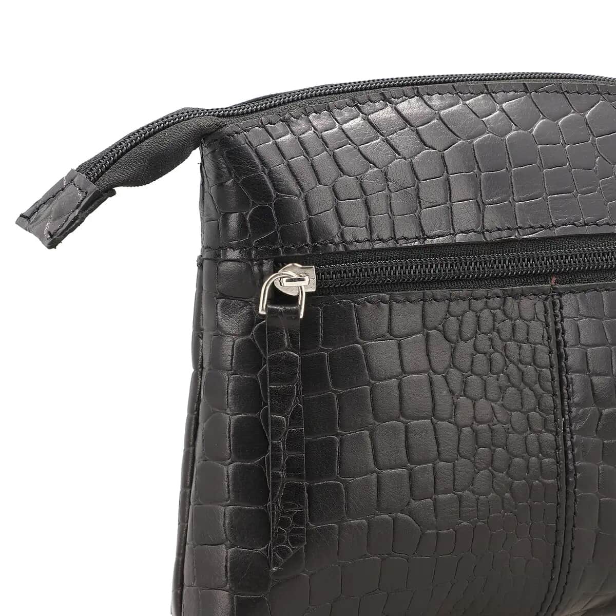 Black Croco Embossed Genuine Leather Crossbody Sling Bag image number 6