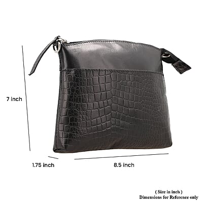 Black Croco Embossed Genuine Leather Crossbody Sling Bag