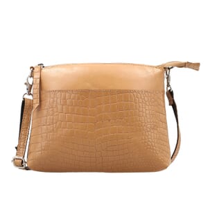 Tan Croco Embossed Genuine Leather Crossbody Sling Bag
