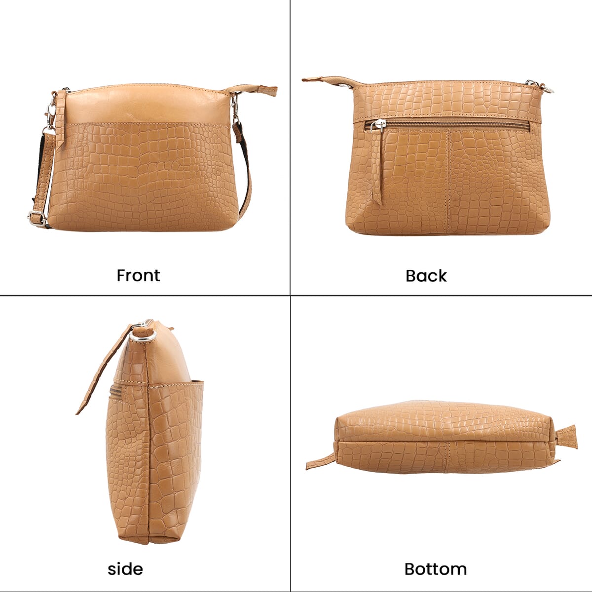 Tan Croco Embossed Genuine Leather Crossbody Sling Bag image number 3