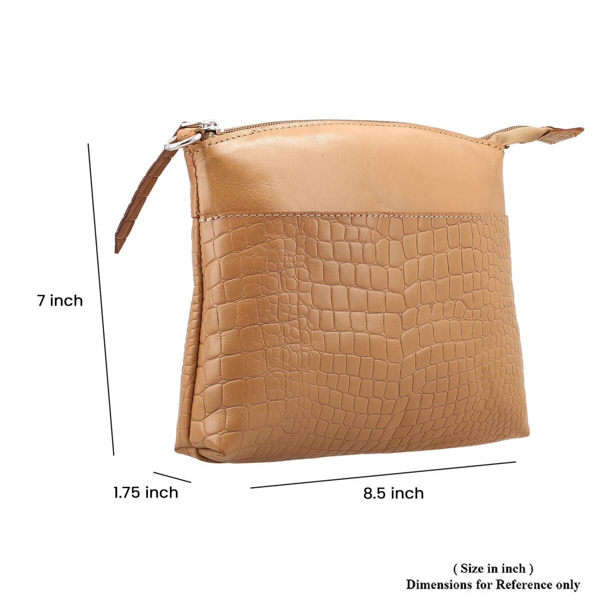 Tan Croco Embossed Genuine Leather Crossbody Sling Bag image number 4