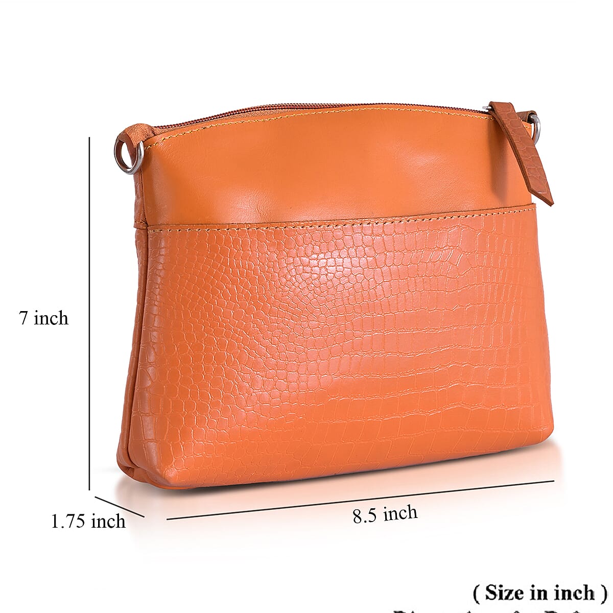 Tan Croco Embossed Genuine Leather Crossbody Sling Bag image number 7