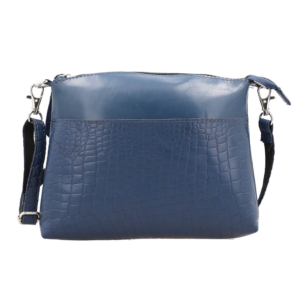 Navy Blue Croco Embossed Genuine Leather Crossbody Sling Bag image number 0