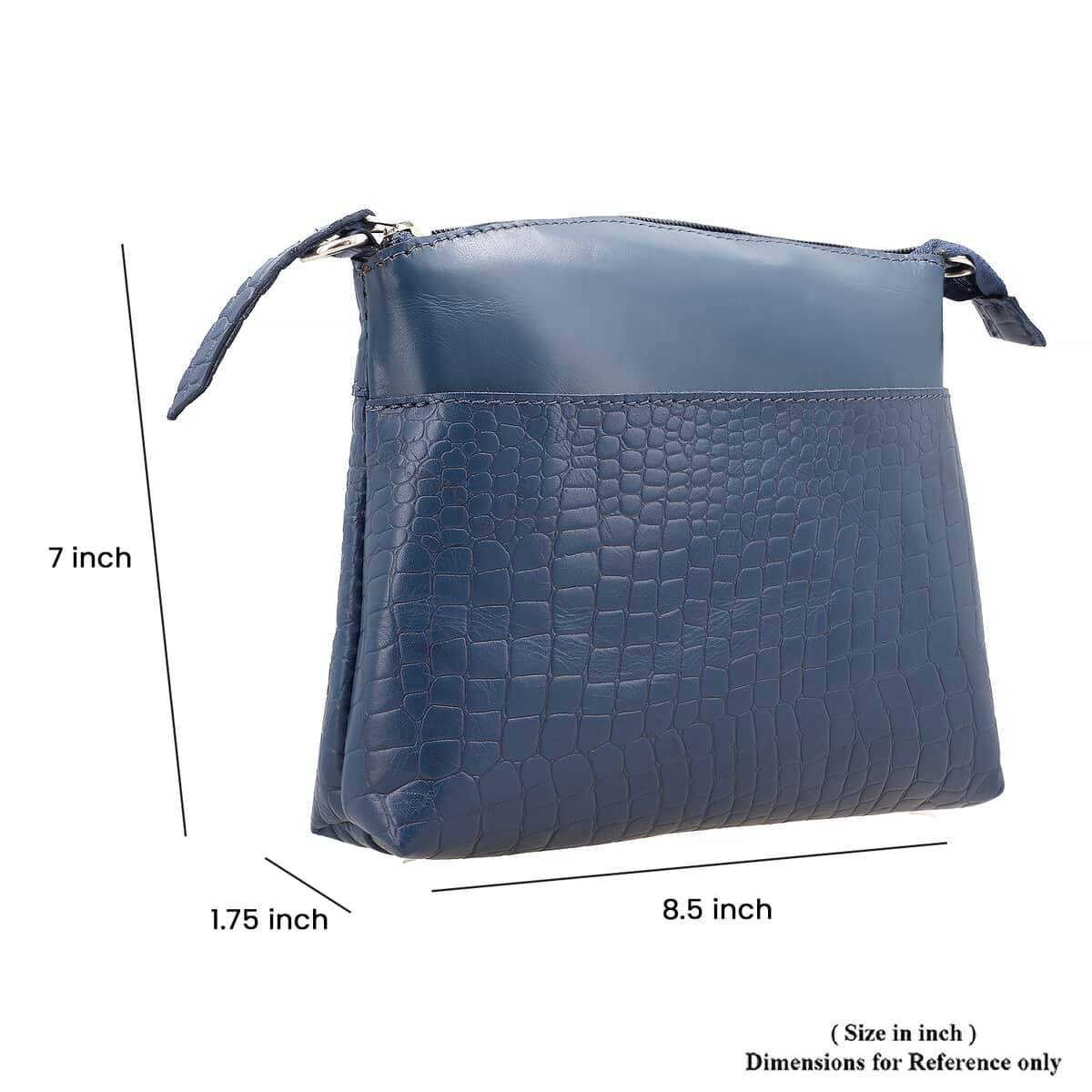 Navy Blue Croco Embossed Genuine Leather Crossbody Sling Bag image number 4