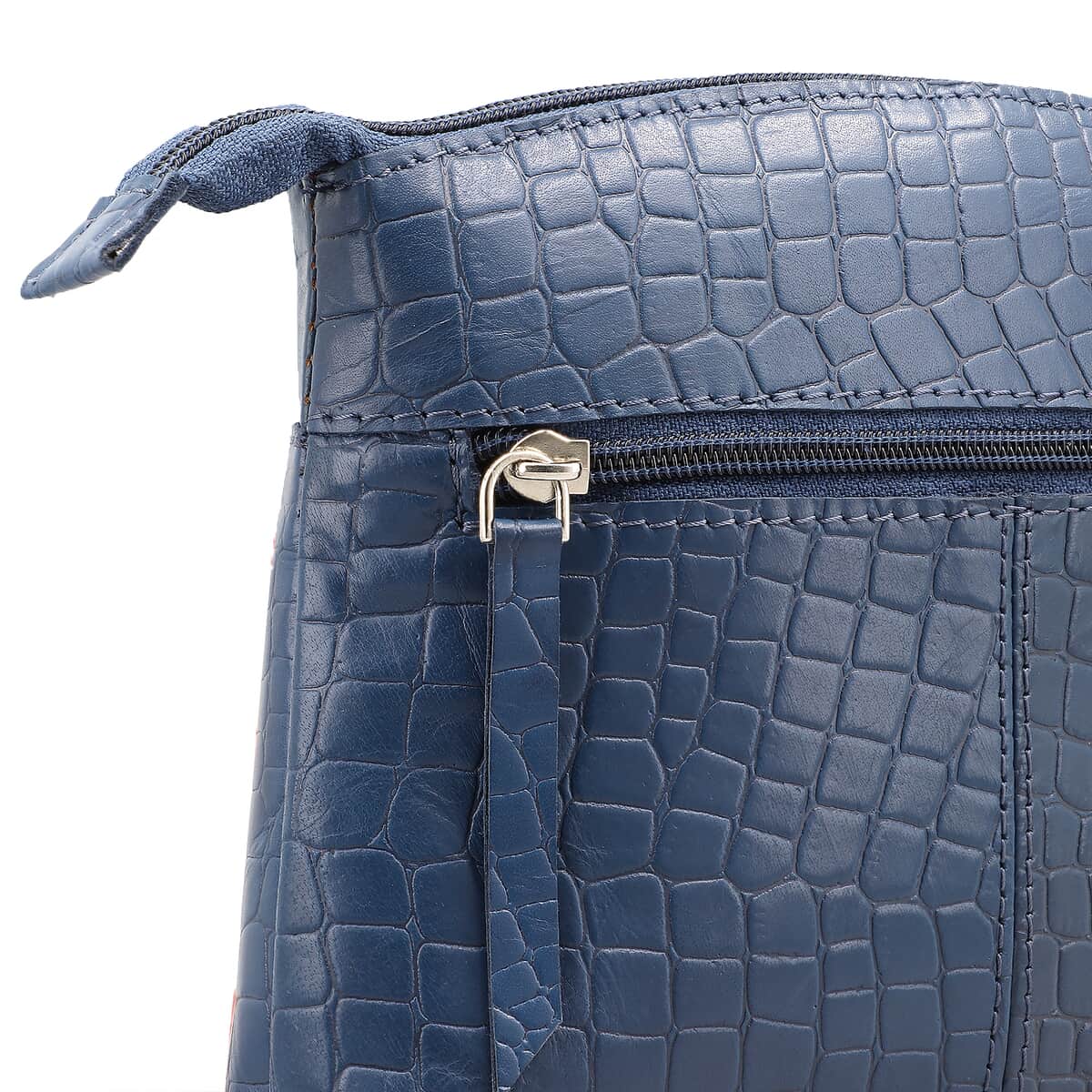 Navy Blue Croco Embossed Genuine Leather Crossbody Sling Bag image number 5