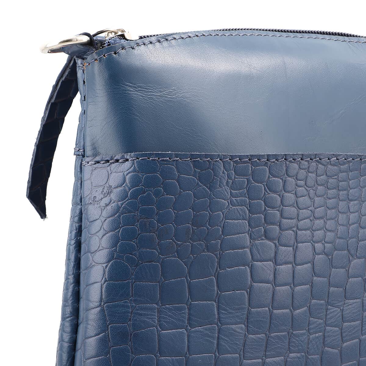 Navy Blue Croco Embossed Genuine Leather Crossbody Sling Bag image number 6