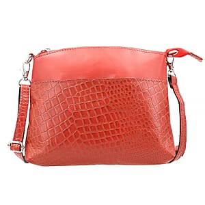 Red Croco Embossed Genuine Leather Crossbody Sling Bag