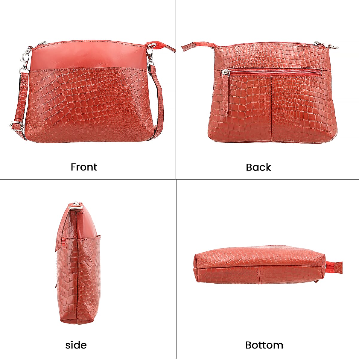Red Croco Embossed Genuine Leather Crossbody Sling Bag image number 3