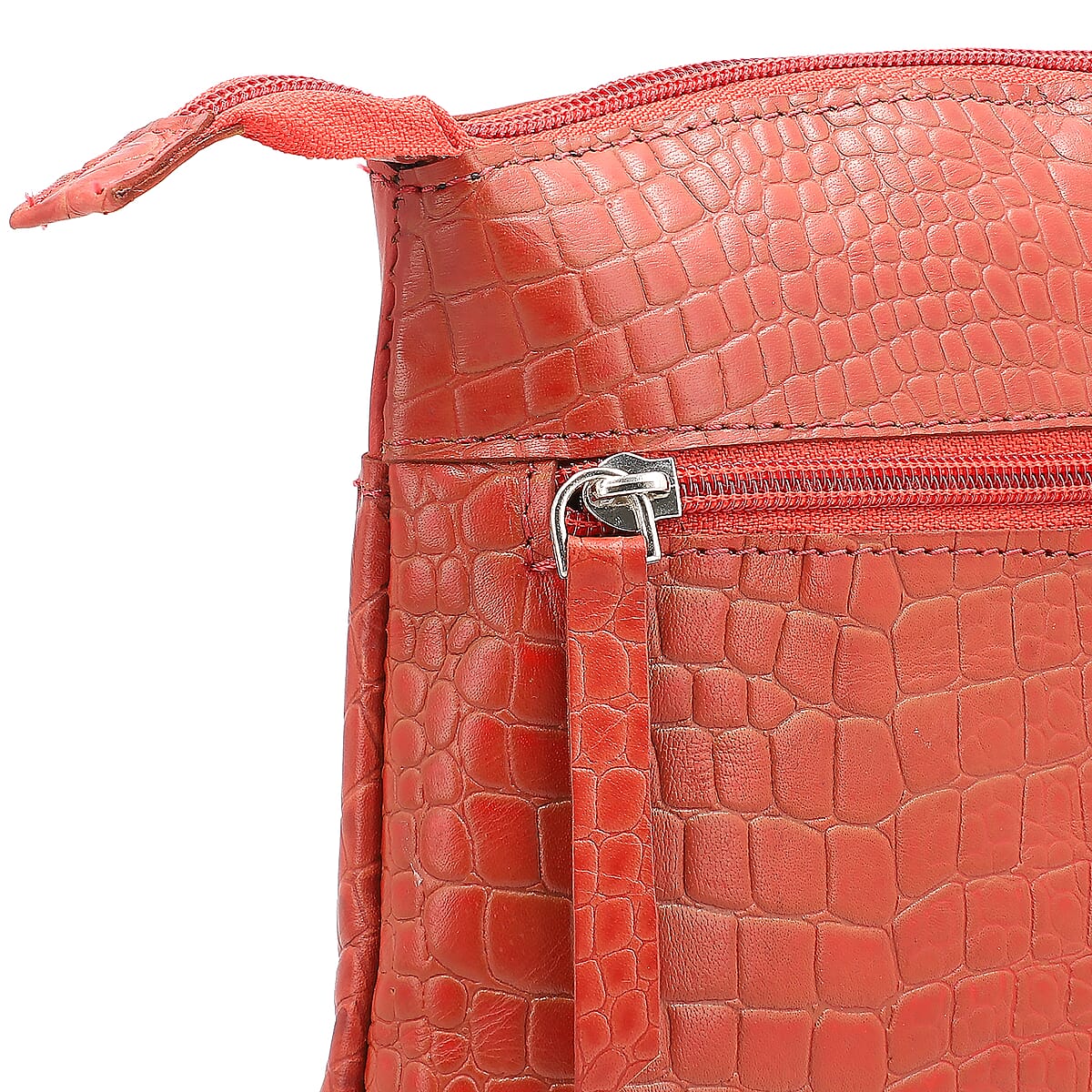 Red Croco Embossed Genuine Leather Crossbody Sling Bag image number 6