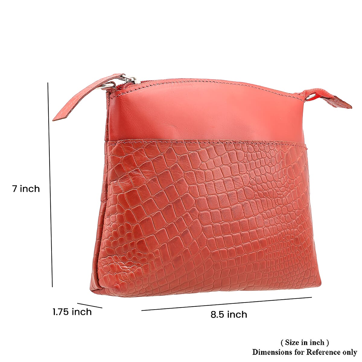 Red Croco Embossed Genuine Leather Crossbody Sling Bag image number 7