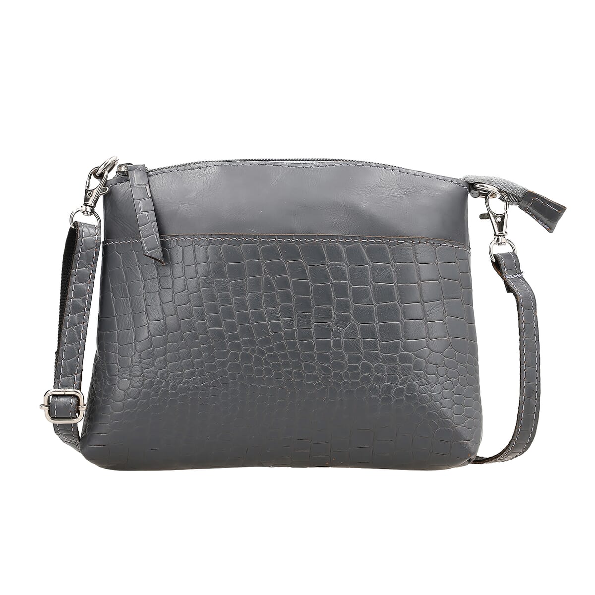 Gray Croco Embossed Genuine Leather Crossbody Sling Bag image number 0