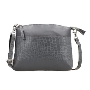 Gray Croco Embossed Genuine Leather Crossbody Sling Bag