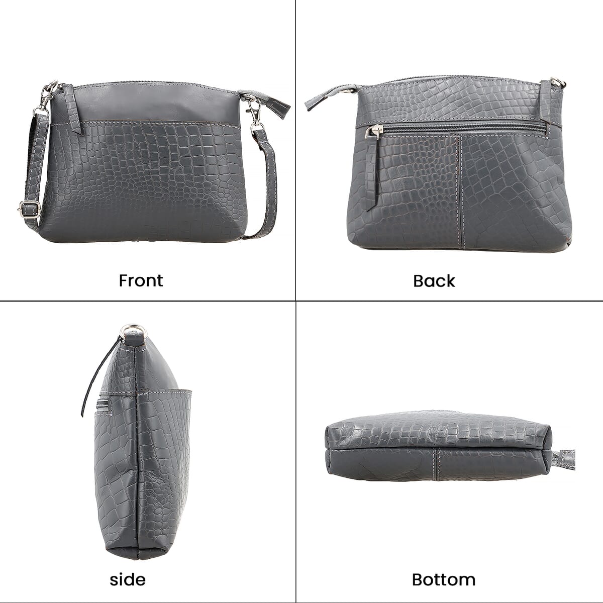Gray Croco Embossed Genuine Leather Crossbody Sling Bag image number 3