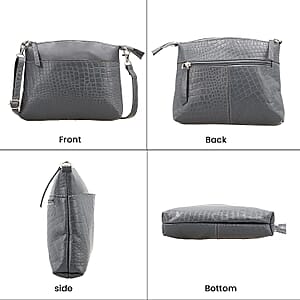 Gray Croco Embossed Genuine Leather Crossbody Sling Bag