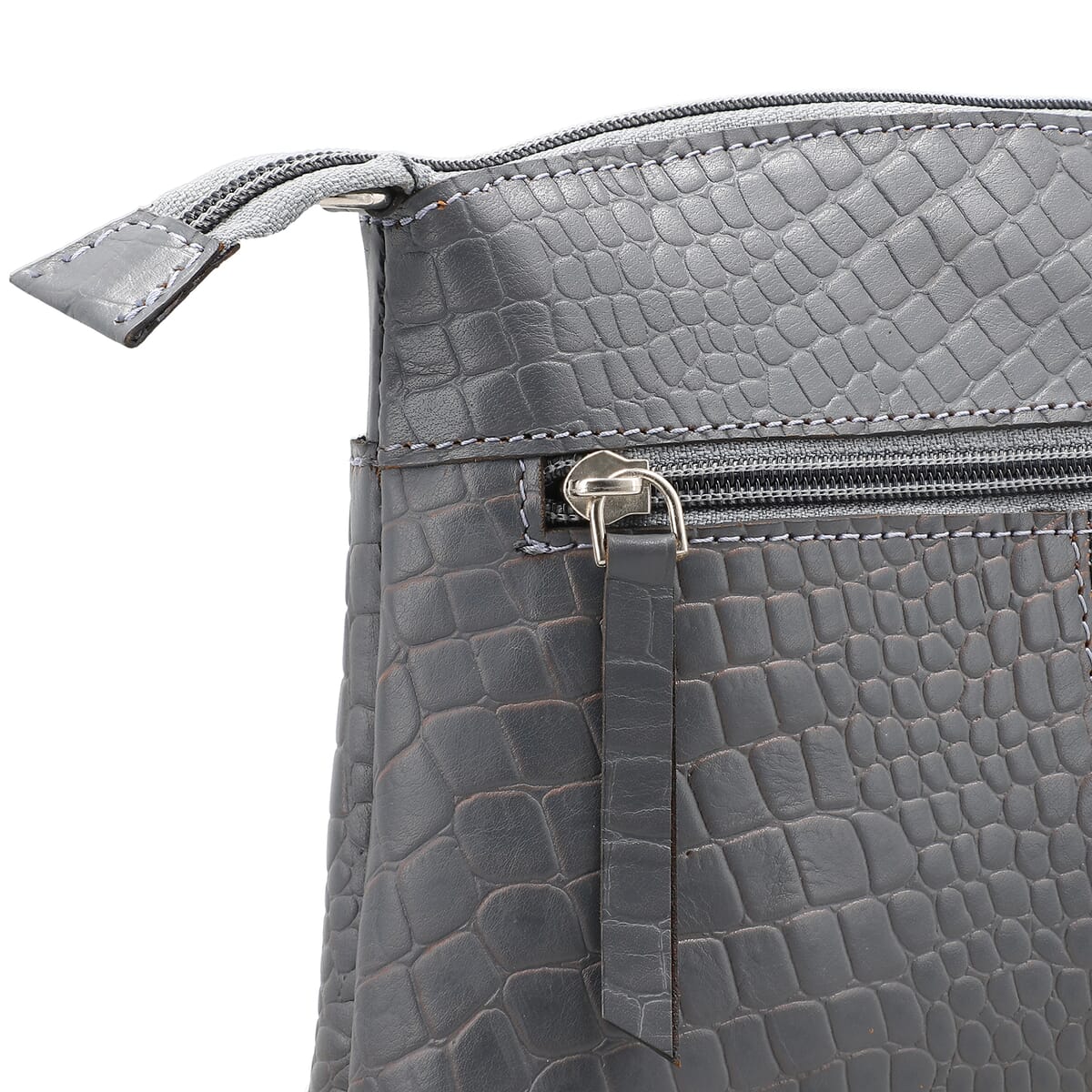 Gray Croco Embossed Genuine Leather Crossbody Sling Bag image number 5