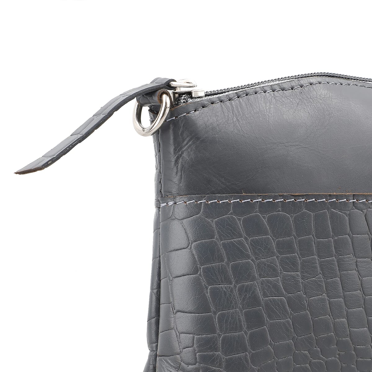 Gray Croco Embossed Genuine Leather Crossbody Sling Bag image number 6