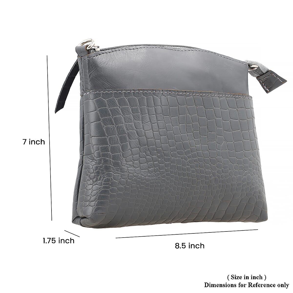 Gray Croco Embossed Genuine Leather Crossbody Sling Bag image number 7