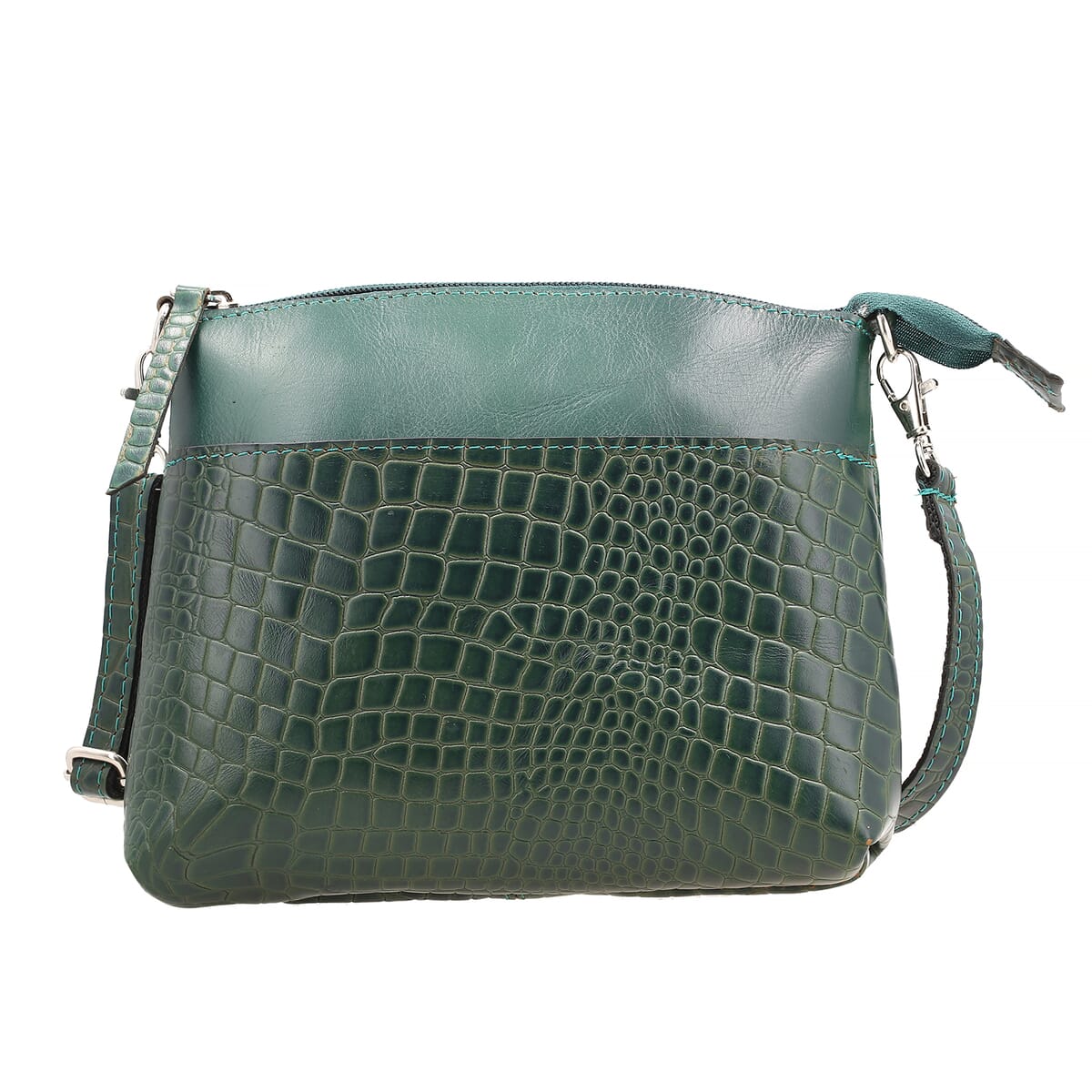 Green Croco Embossed Genuine Leather Crossbody Sling Bag image number 0