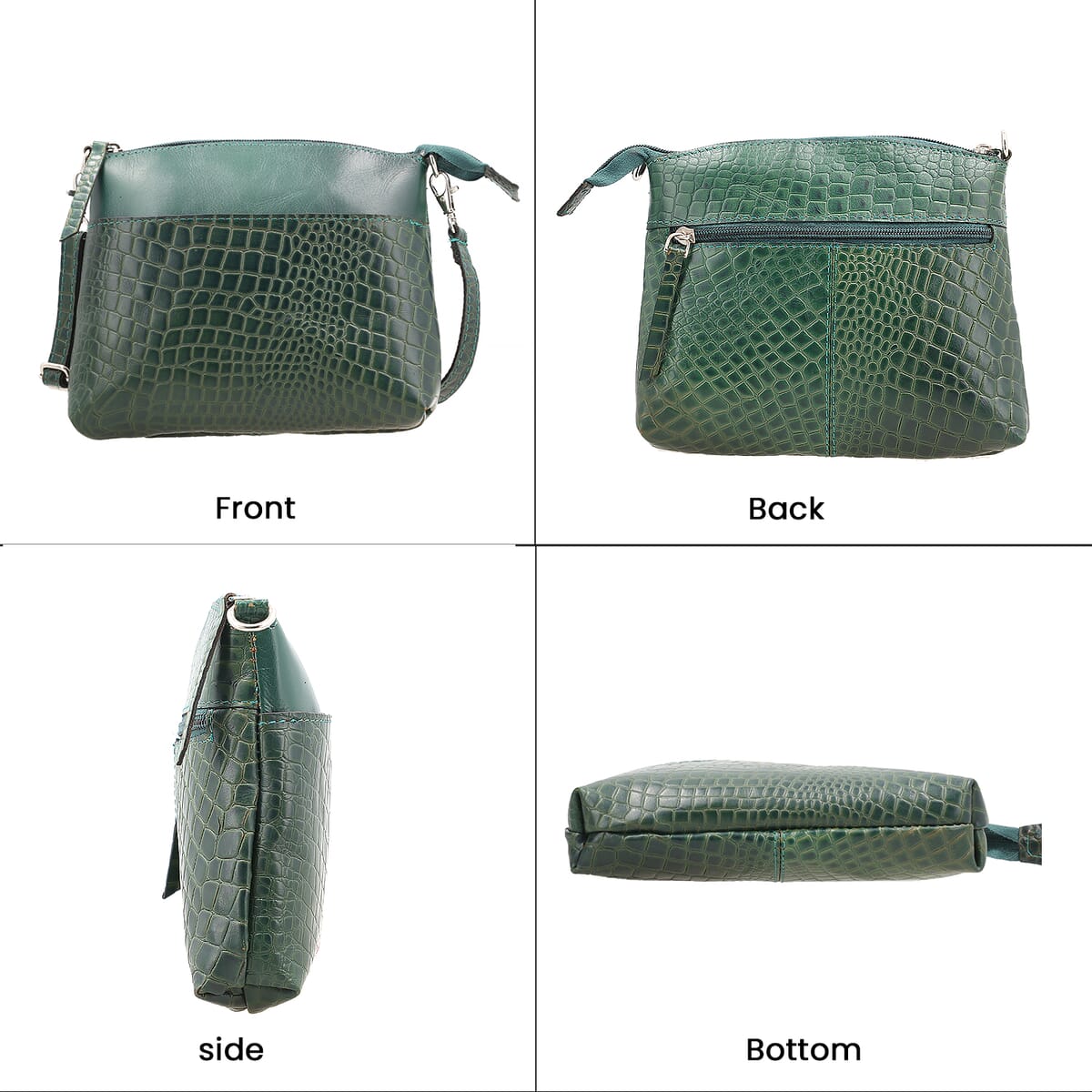 Green Croco Embossed Genuine Leather Crossbody Sling Bag image number 3