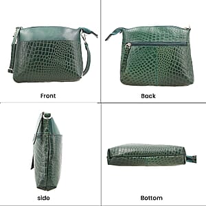 Green Croco Embossed Genuine Leather Crossbody Sling Bag