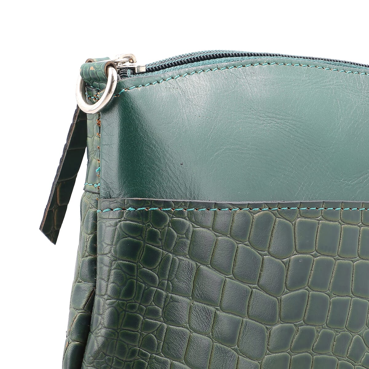 Green Croco Embossed Genuine Leather Crossbody Sling Bag image number 5