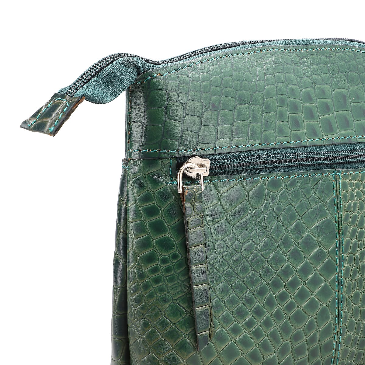 Green Croco Embossed Genuine Leather Crossbody Sling Bag image number 6