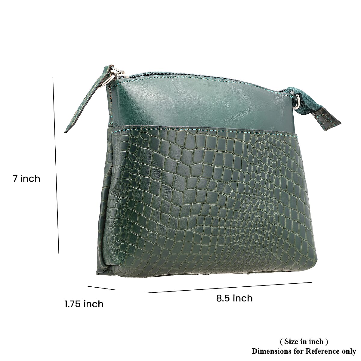 Green Croco Embossed Genuine Leather Crossbody Sling Bag image number 7