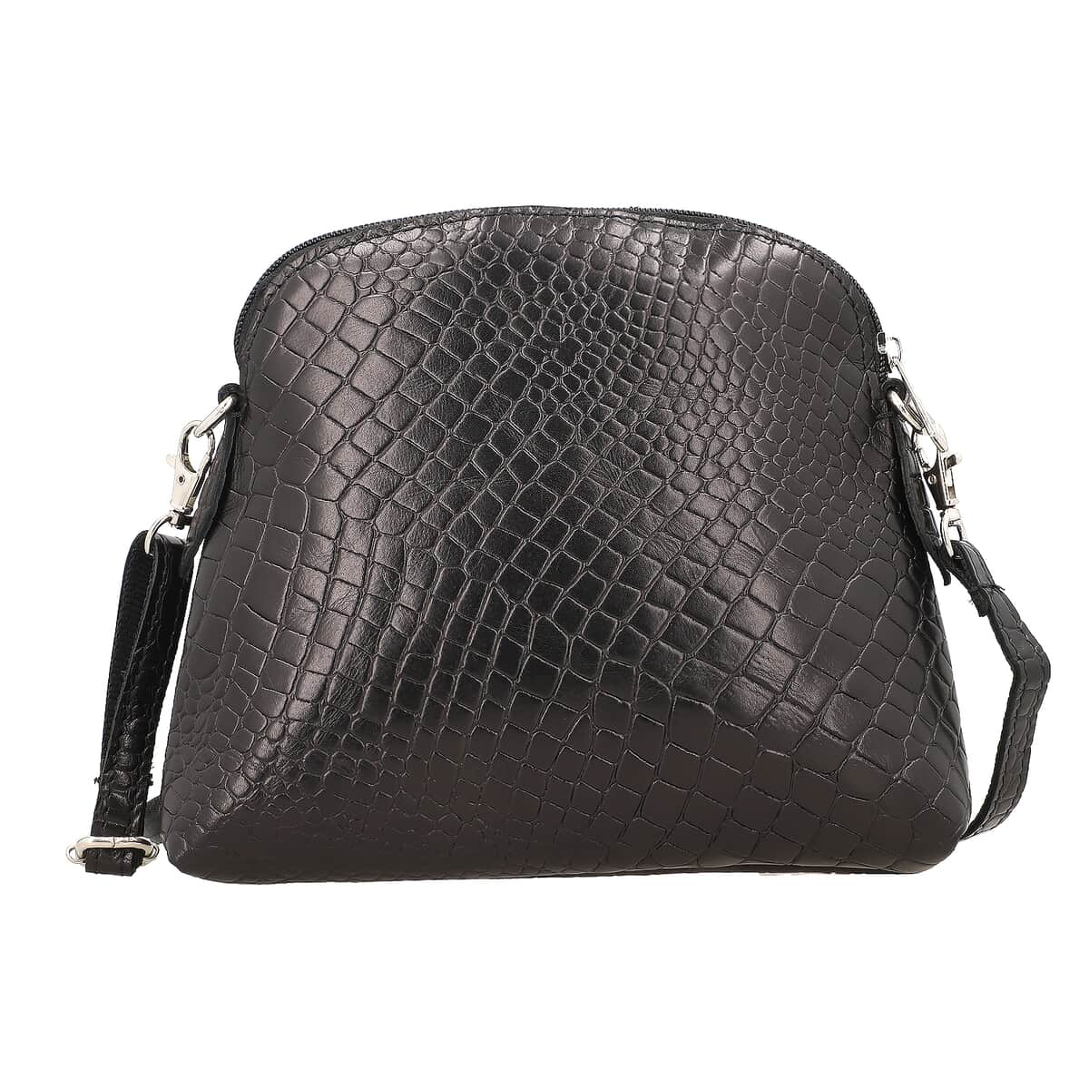100% Croco Embossed  Genuine leather crossbody sling bag Color:Black Size:8.5 Lx 2 Wx 7 H Inch image number 0